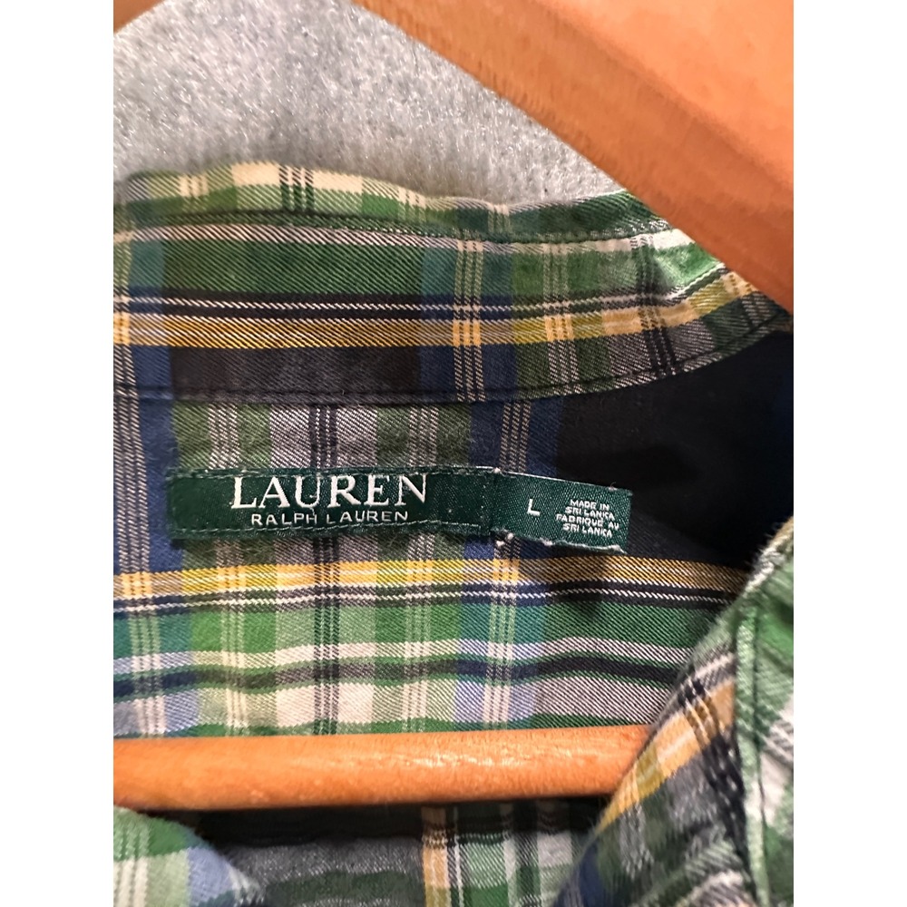 Lauren Ralph Lauren Green Plaid Crest Button Down Shirt Womens Large 1457 - Picture 8 of 10
